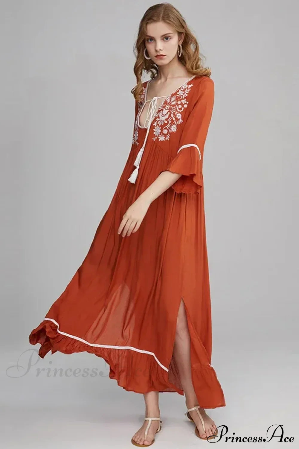 Cotton Rayon Boho Dress Orange / S bohodress-250126