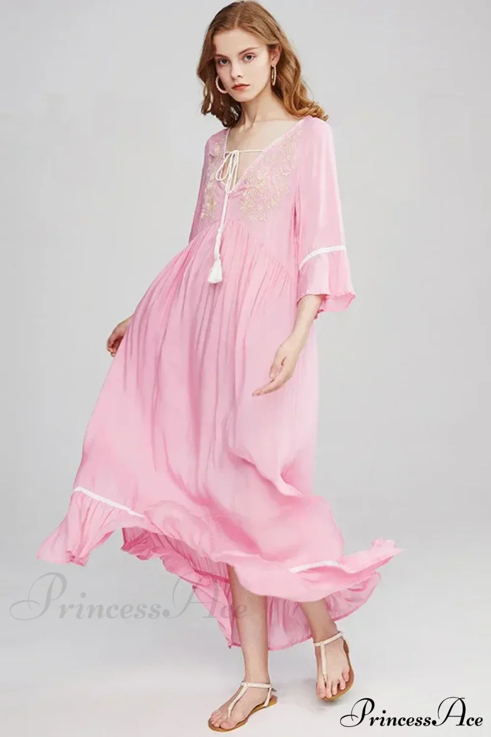 Cotton Rayon Boho Dress Pink / S bohodress-250126
