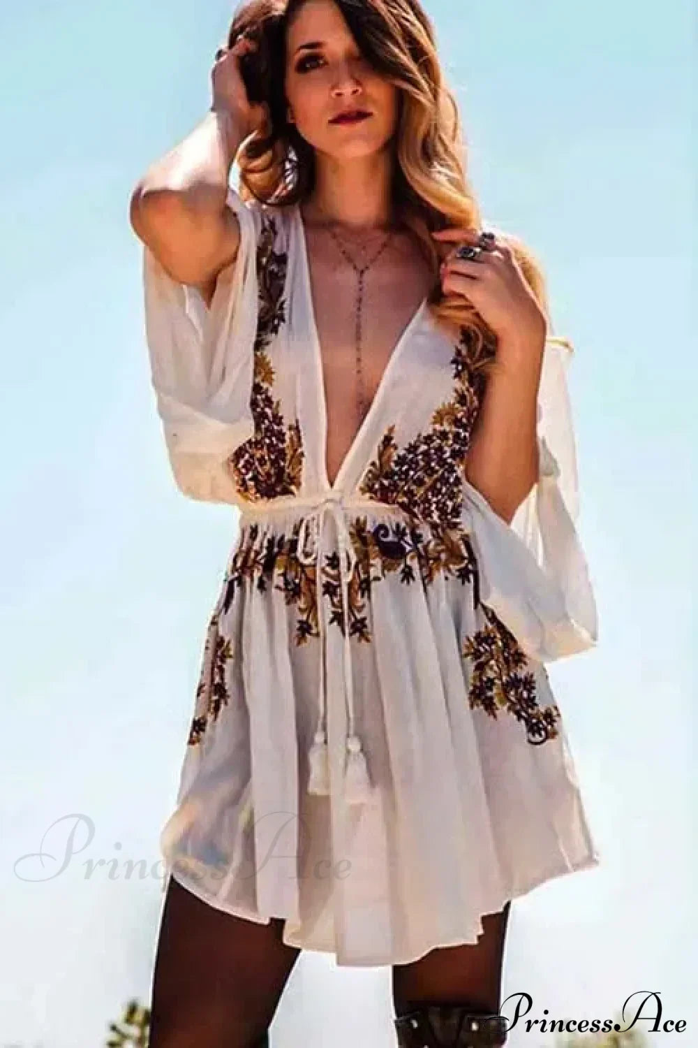 Cotton Rayon Purple Floral Embroidery Boho Dress