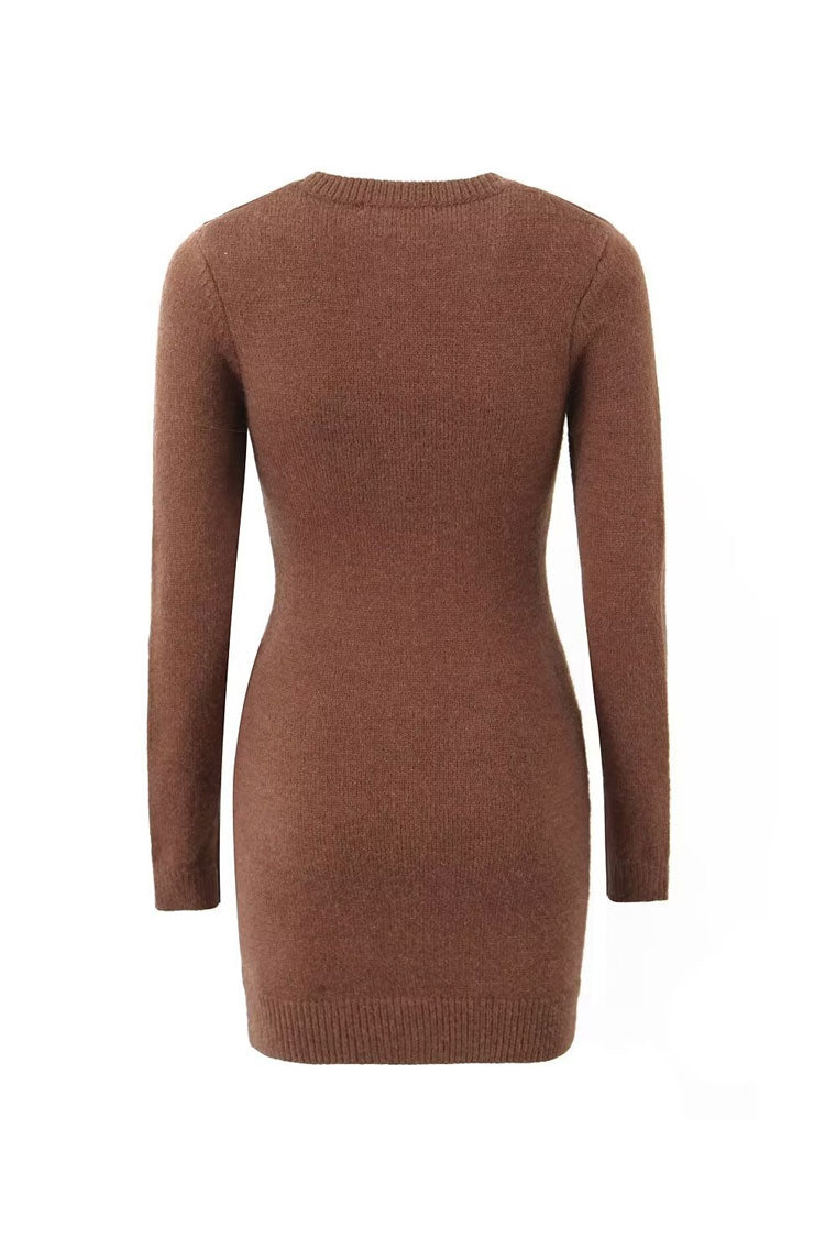 Cozy Rib Knit Long Sleeve Mini Sweater Dress for Effortless Style