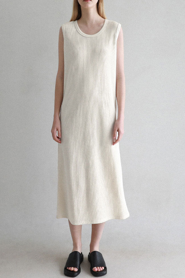 Ribbed Knit Scoop Neck Sleeveless Column Midi Dress