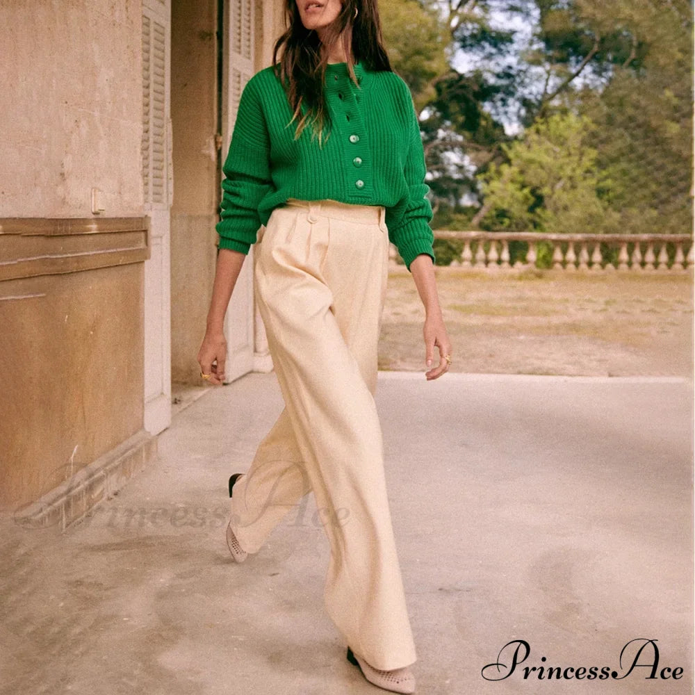 Cozy Warm Jacquard Long Sleeve Button Female Casual Christmas Sweater