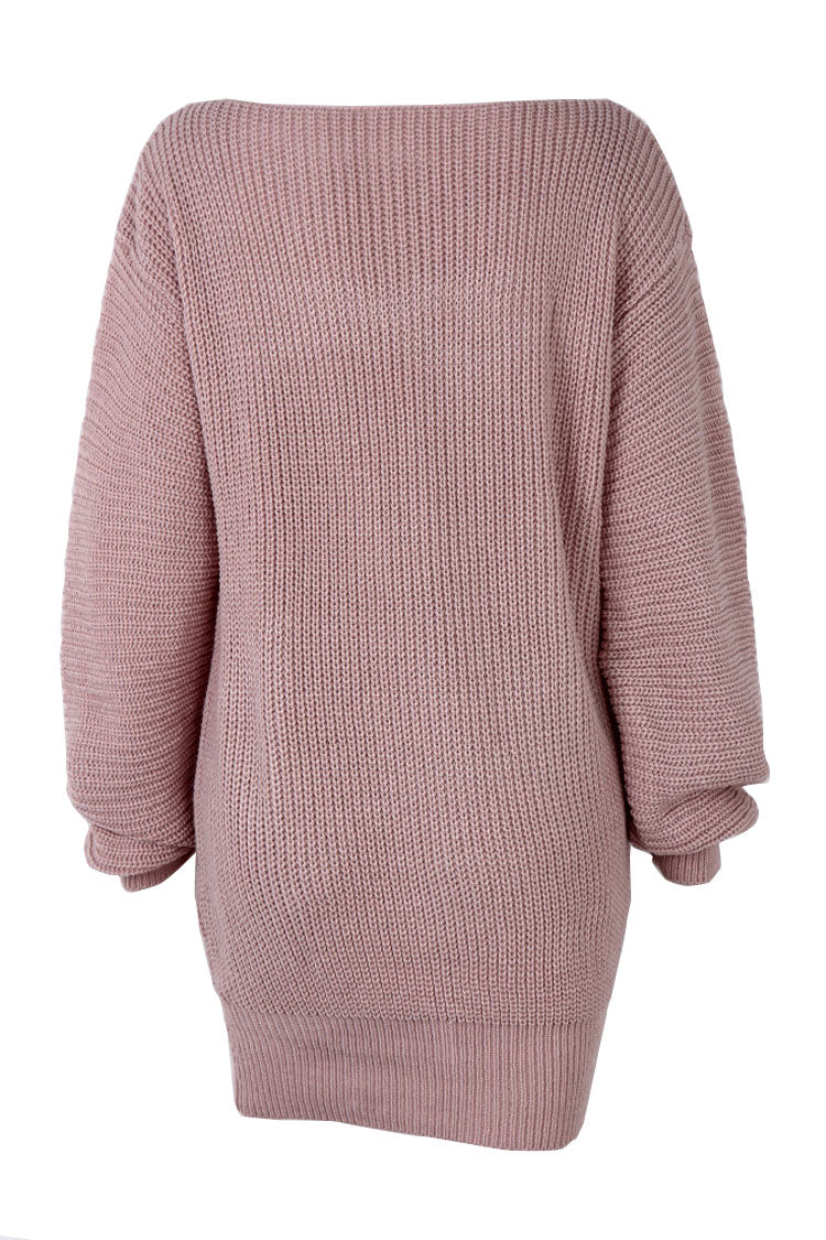 Rosedress Cozy Pink Boat Neck Long Sleeve Sweater Dress