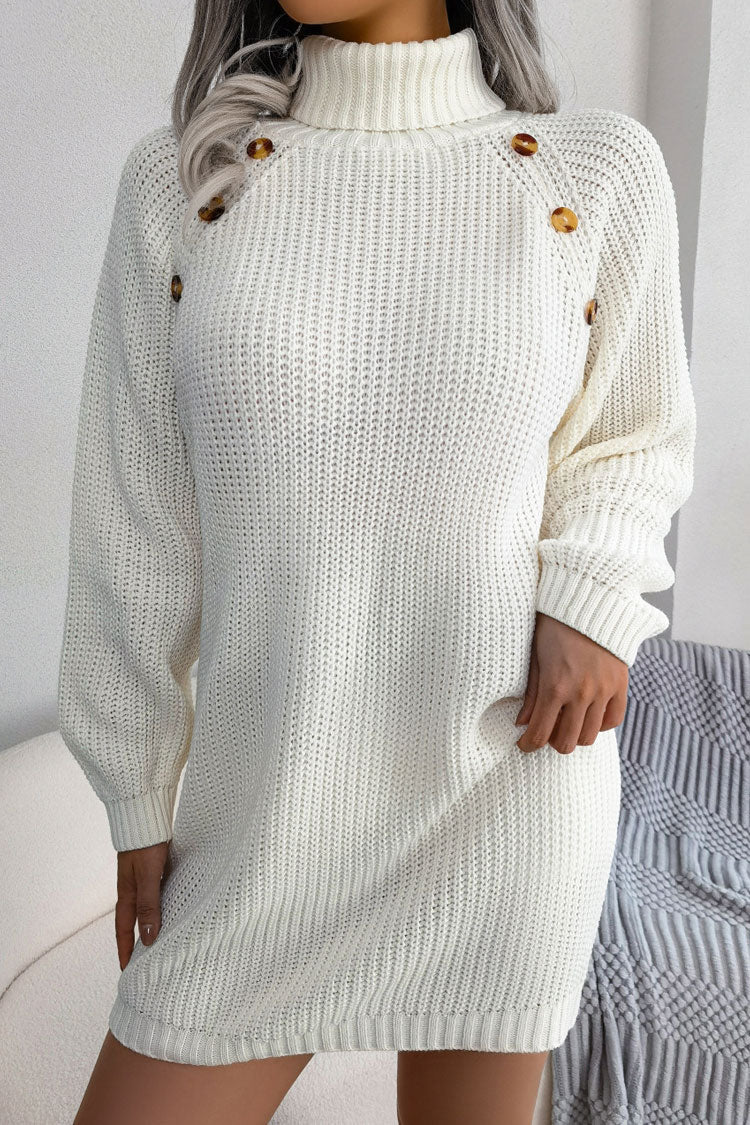 Rosedress Cozy Ribbed Turtleneck Sweater Dress in White