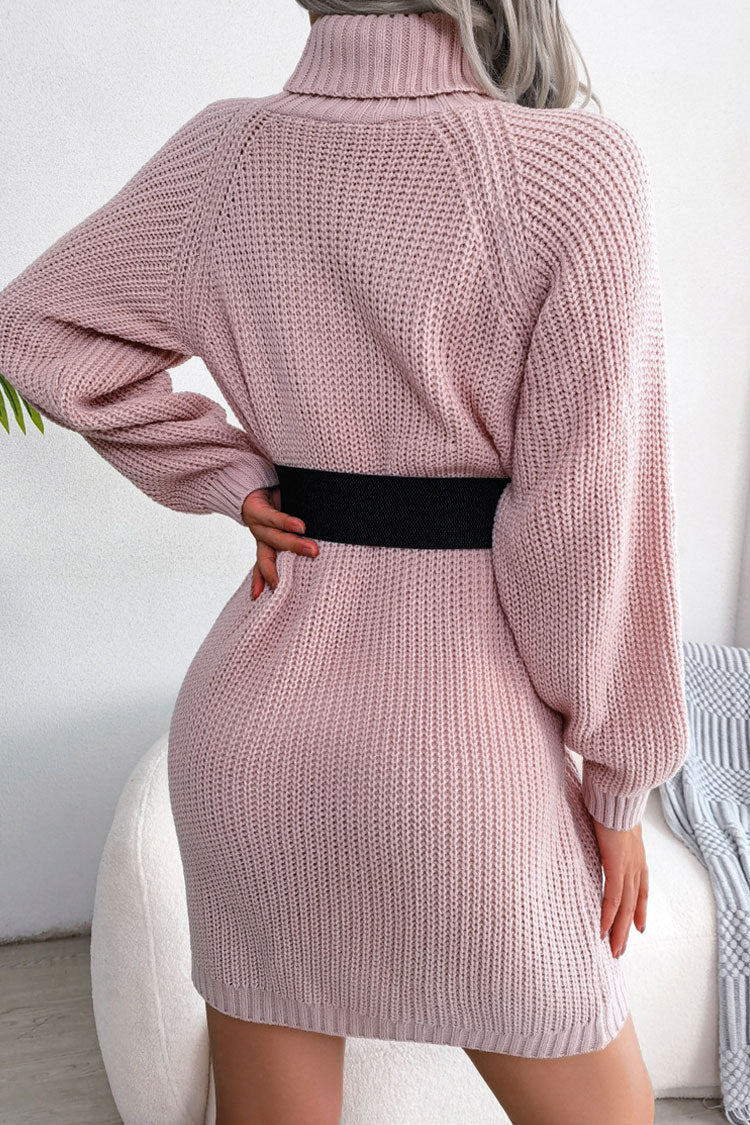 Rosedress Cozy Ribbed Turtleneck Mini Dress in Pink