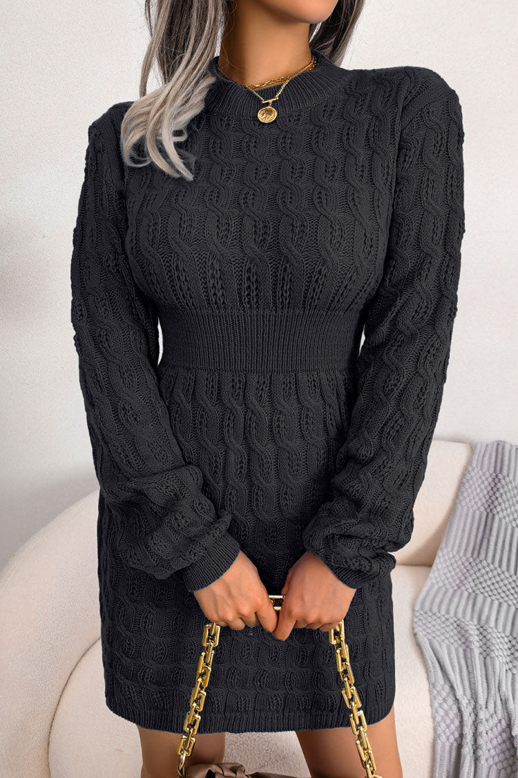 Rosedress Cozy Black Fisherman Cable Knit Sweater Dress