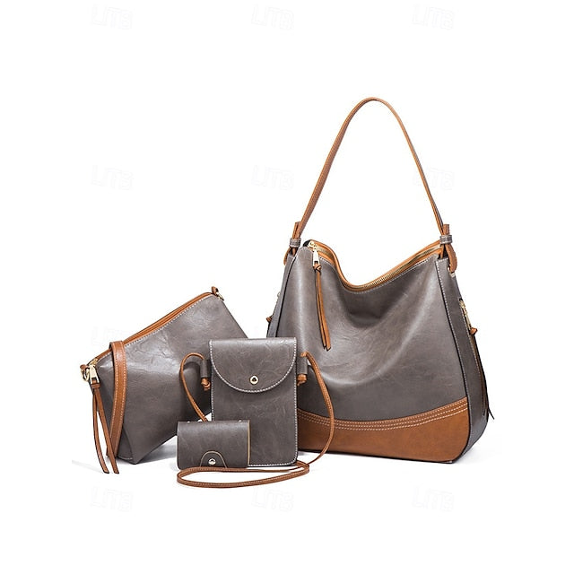 Faux Leather Shoulder 4-Piece Handbag Bag Set