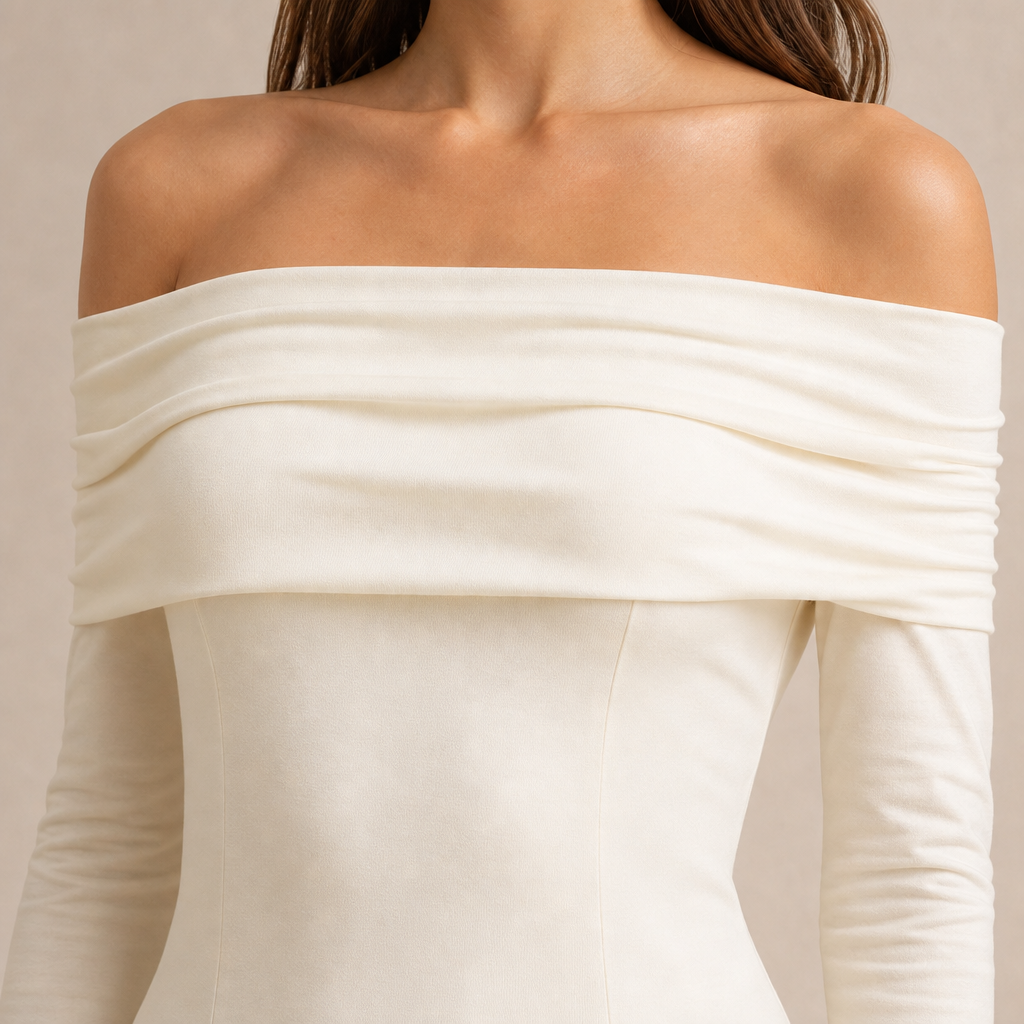 Off Shoulder Long Sleeve Drop Waist Flared Mini Dress 5