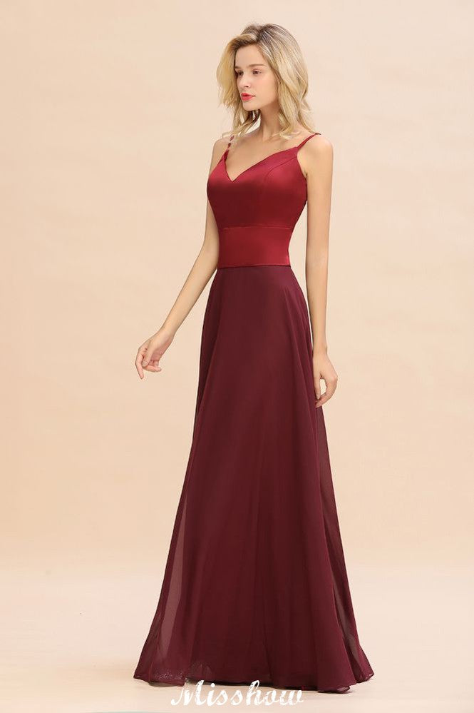 Cross Backless Floor Length Satin Evening Gowns Burgundy Bridesmaid Dress