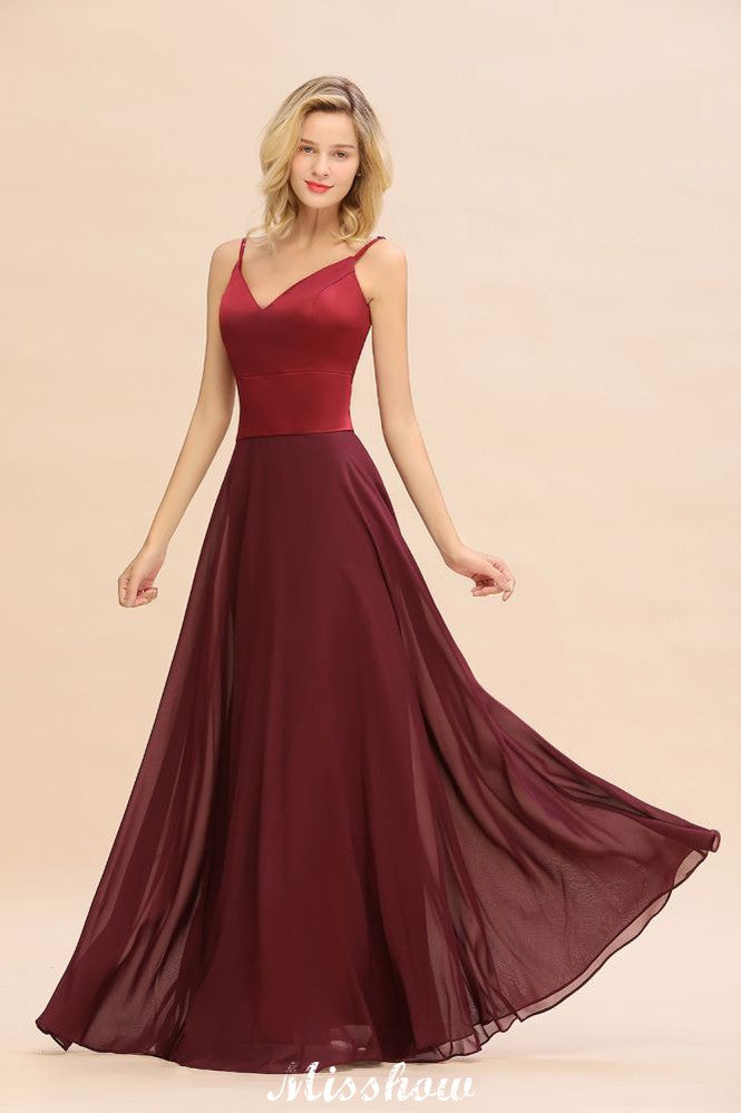Cross Backless Floor Length Satin Evening Gowns Burgundy Bridesmaid Dress