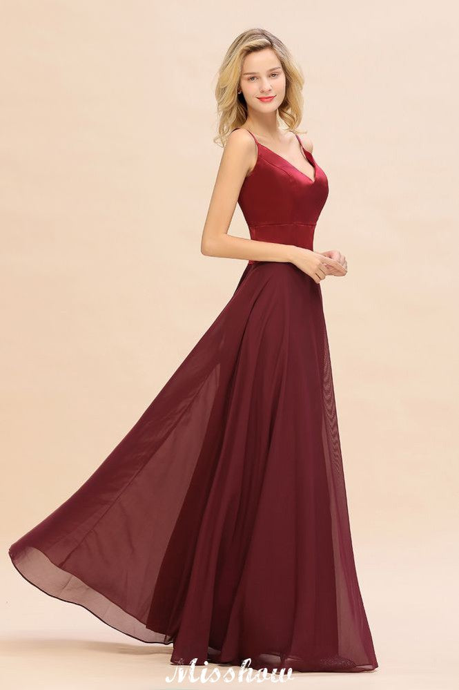 Cross Backless Floor Length Satin Evening Gowns Burgundy Bridesmaid Dress