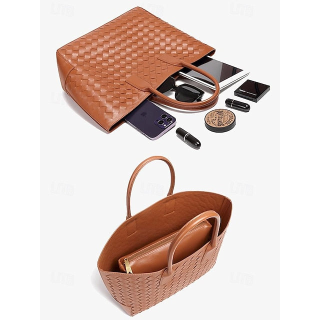 Woven Leather and Brown Tote Stylish Bag