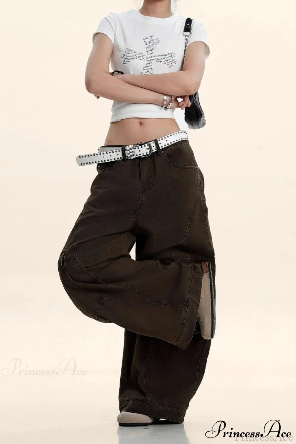 Curved Deconstructed Wide-Leg Cargo Pants