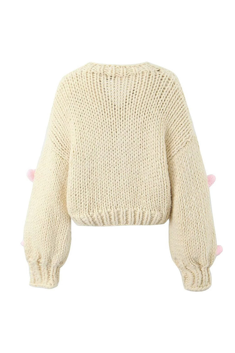 Handmade Chunky Yarn Heart Button-Up Cardigan by Rosedress