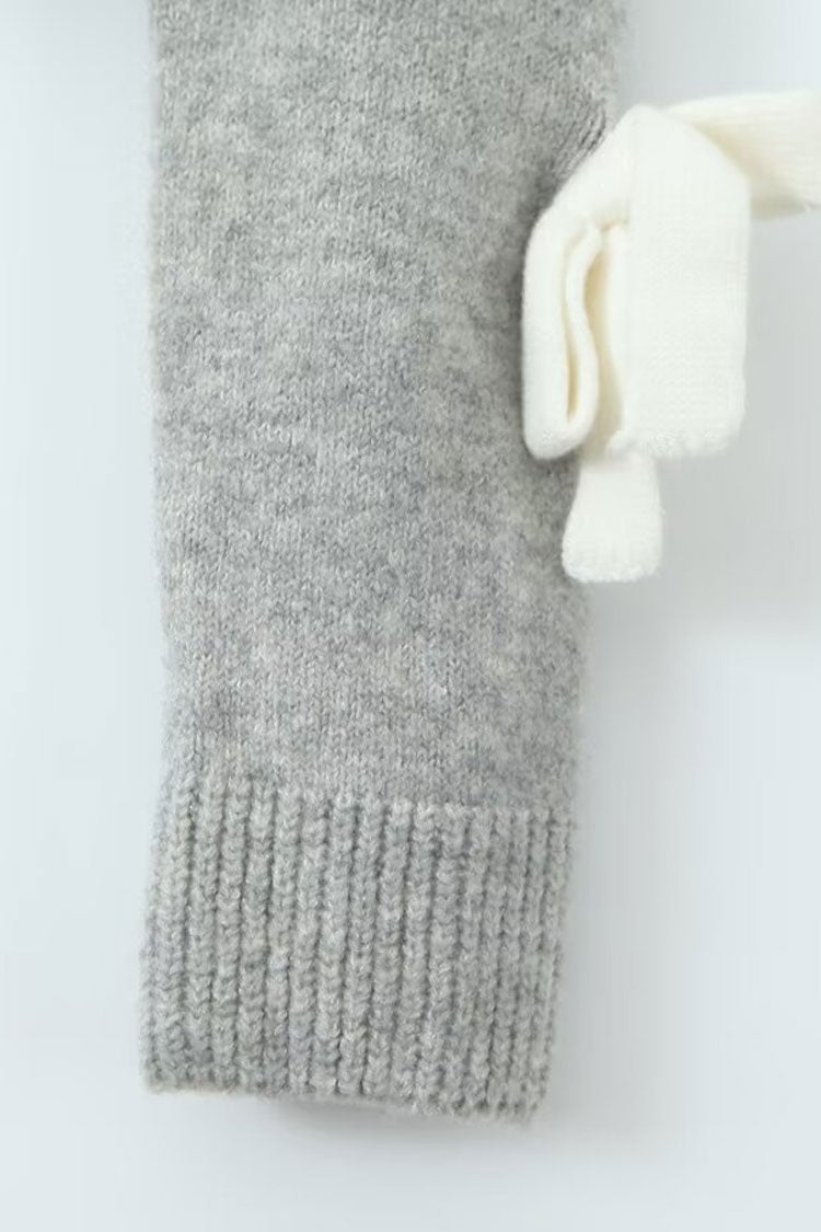 Cute Bow Decor Ribbed Knit Mock Neck Long Sleeve Zip Up Crop Cardigan - Fashionpara