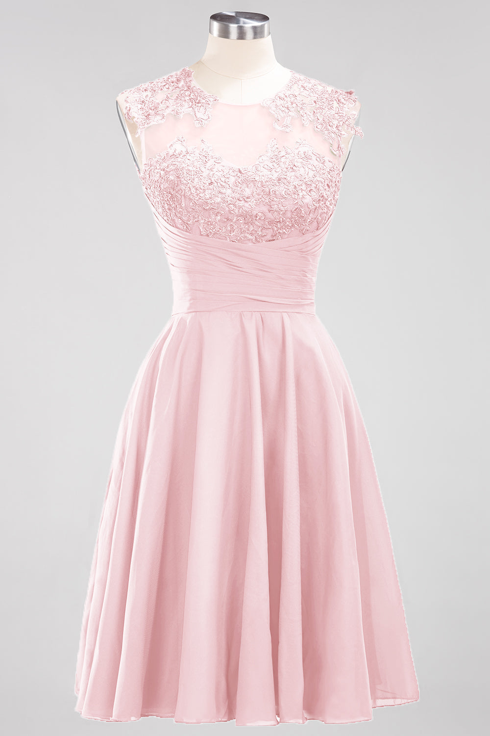 Cute Chiffon Round Neck Short Burgundy Bridesmaid dresses with Appliques - Fashionpara