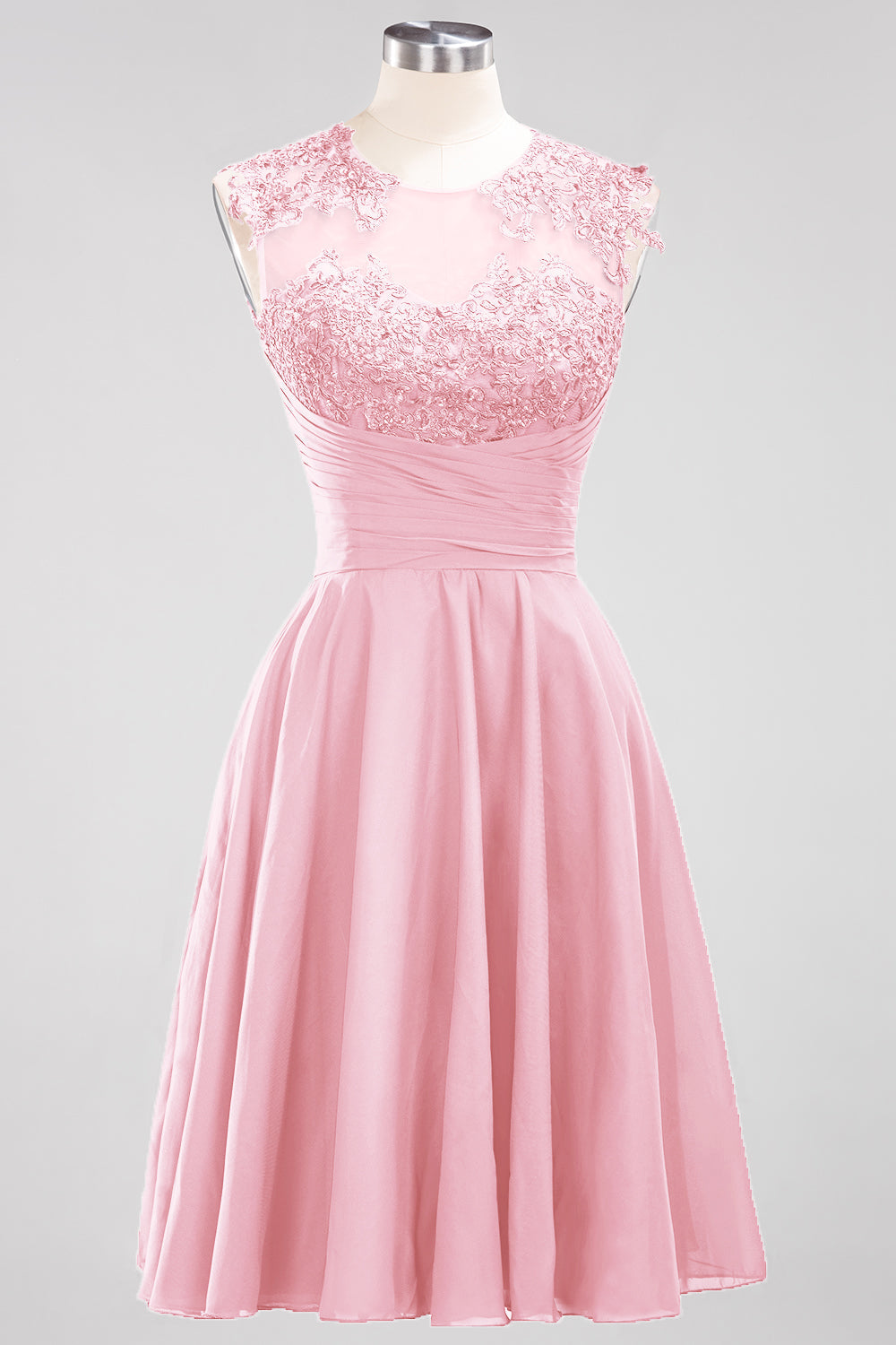 Cute Chiffon Round Neck Short Burgundy Bridesmaid dresses with Appliques - Fashionpara