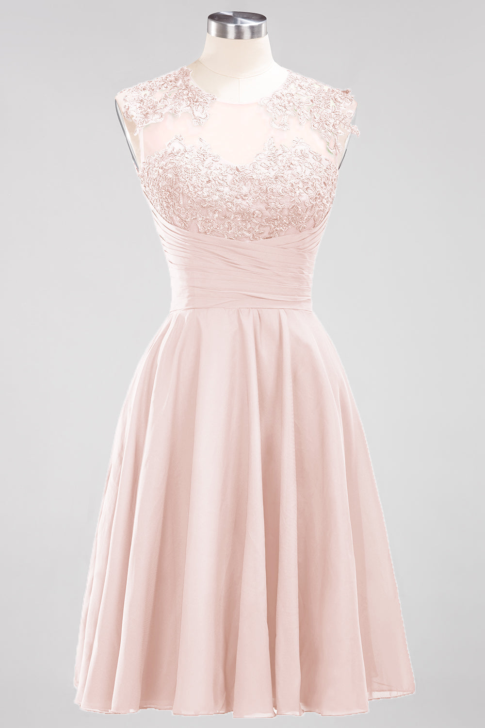 Cute Chiffon Round Neck Short Burgundy Bridesmaid dresses with Appliques - Fashionpara