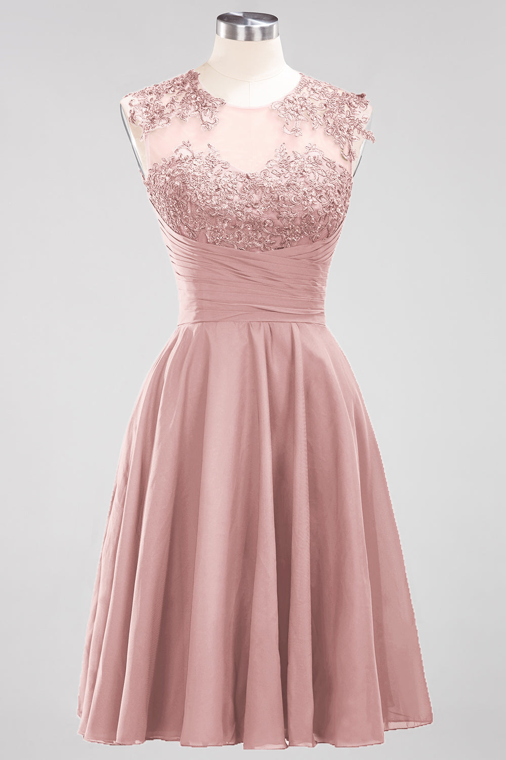 Cute Chiffon Round Neck Short Burgundy Bridesmaid dresses with Appliques - Fashionpara
