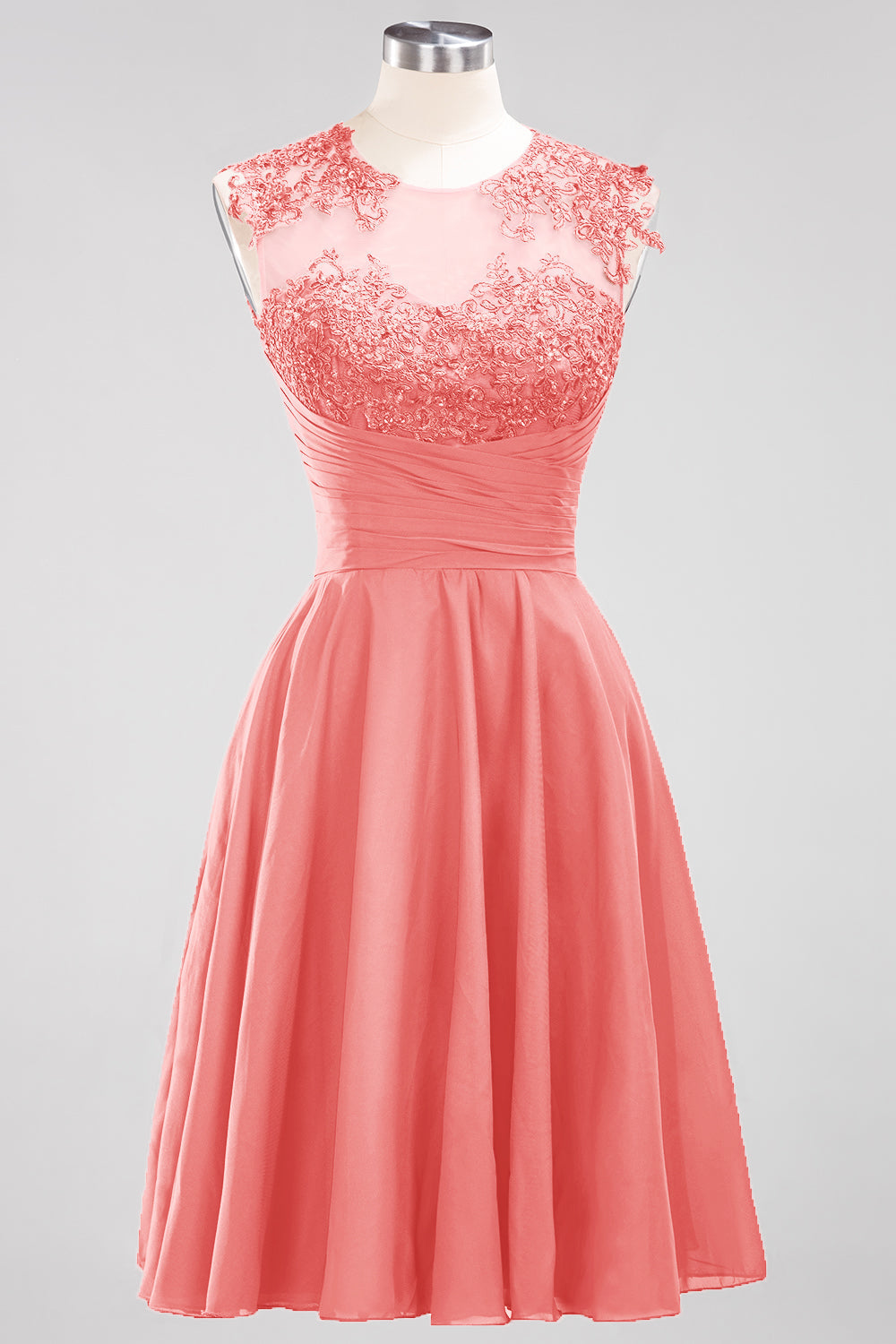 Cute Chiffon Round Neck Short Burgundy Bridesmaid dresses with Appliques - Fashionpara