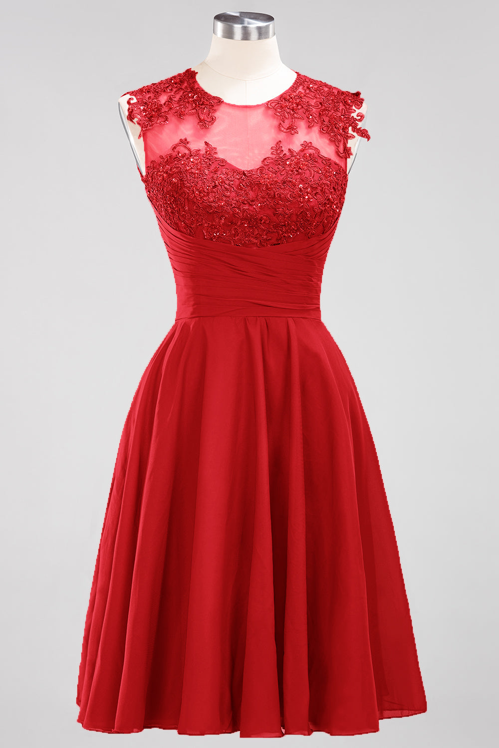 Cute Chiffon Round Neck Short Burgundy Bridesmaid dresses with Appliques - Fashionpara