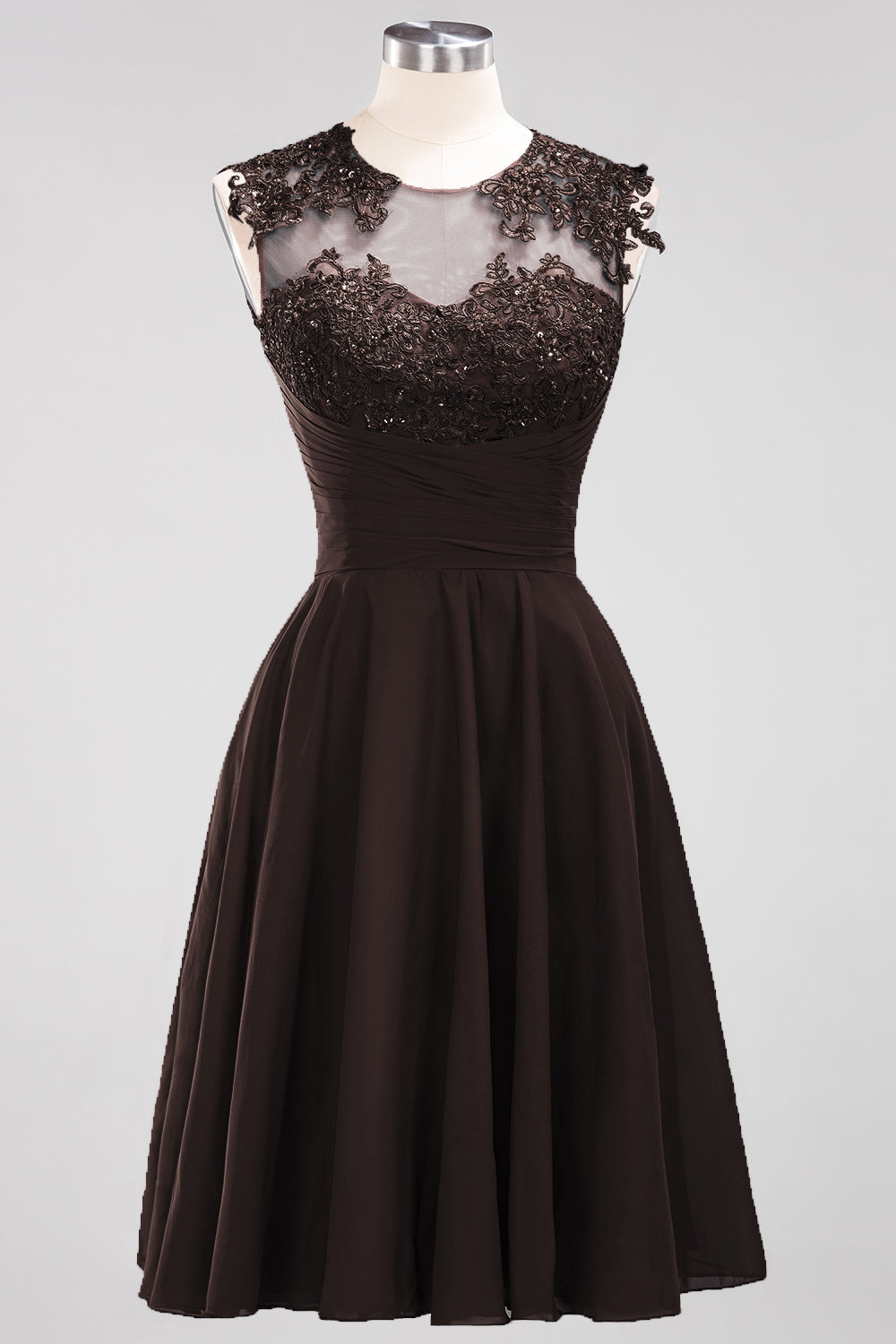 Cute Chiffon Round Neck Short Burgundy Bridesmaid dresses with Appliques - Fashionpara