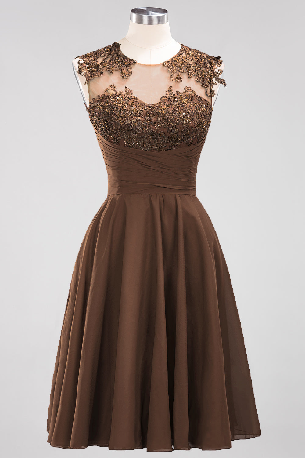 Cute Chiffon Round Neck Short Burgundy Bridesmaid dresses with Appliques - Fashionpara