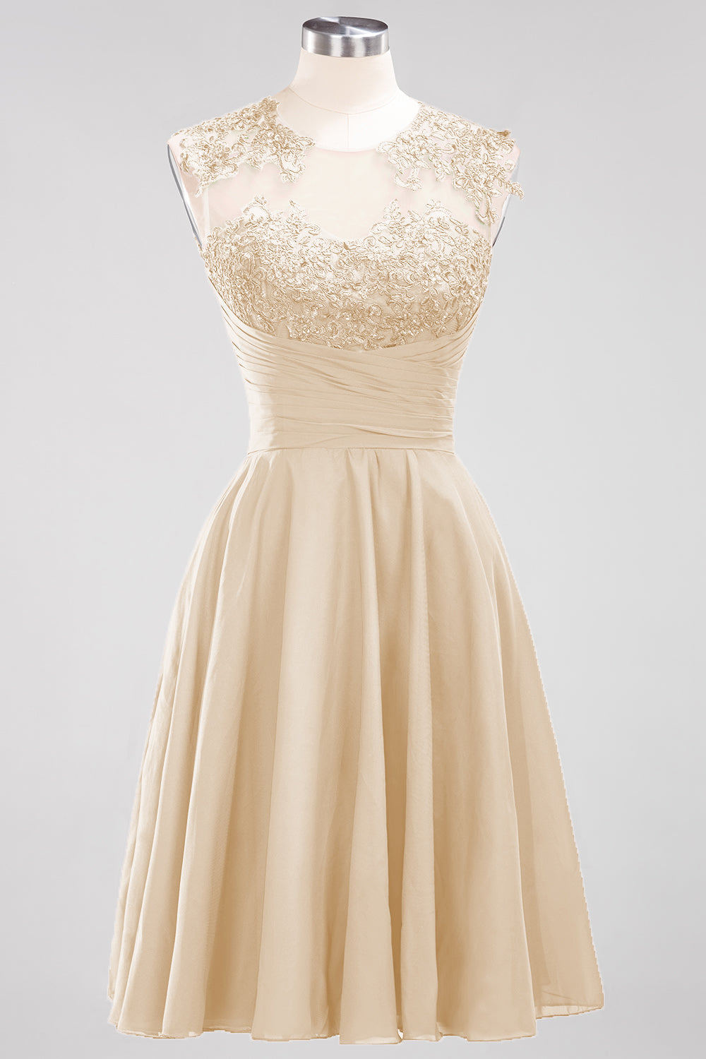 Cute Chiffon Round Neck Short Burgundy Bridesmaid dresses with Appliques - Fashionpara