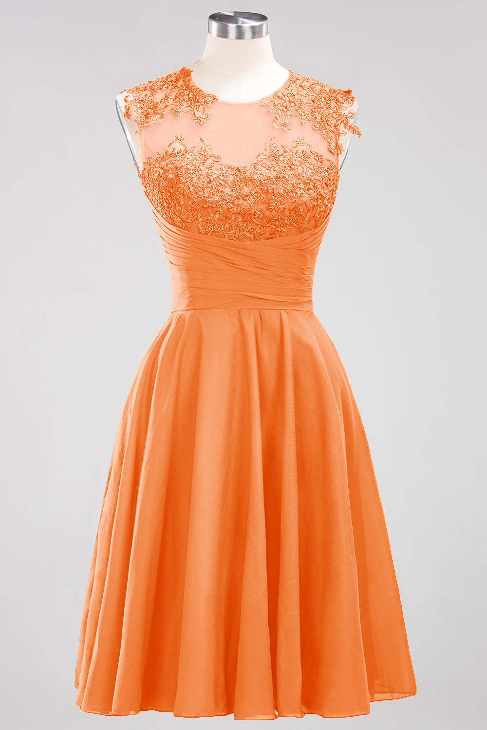 Cute Chiffon Round Neck Short Burgundy Bridesmaid dresses with Appliques - Fashionpara