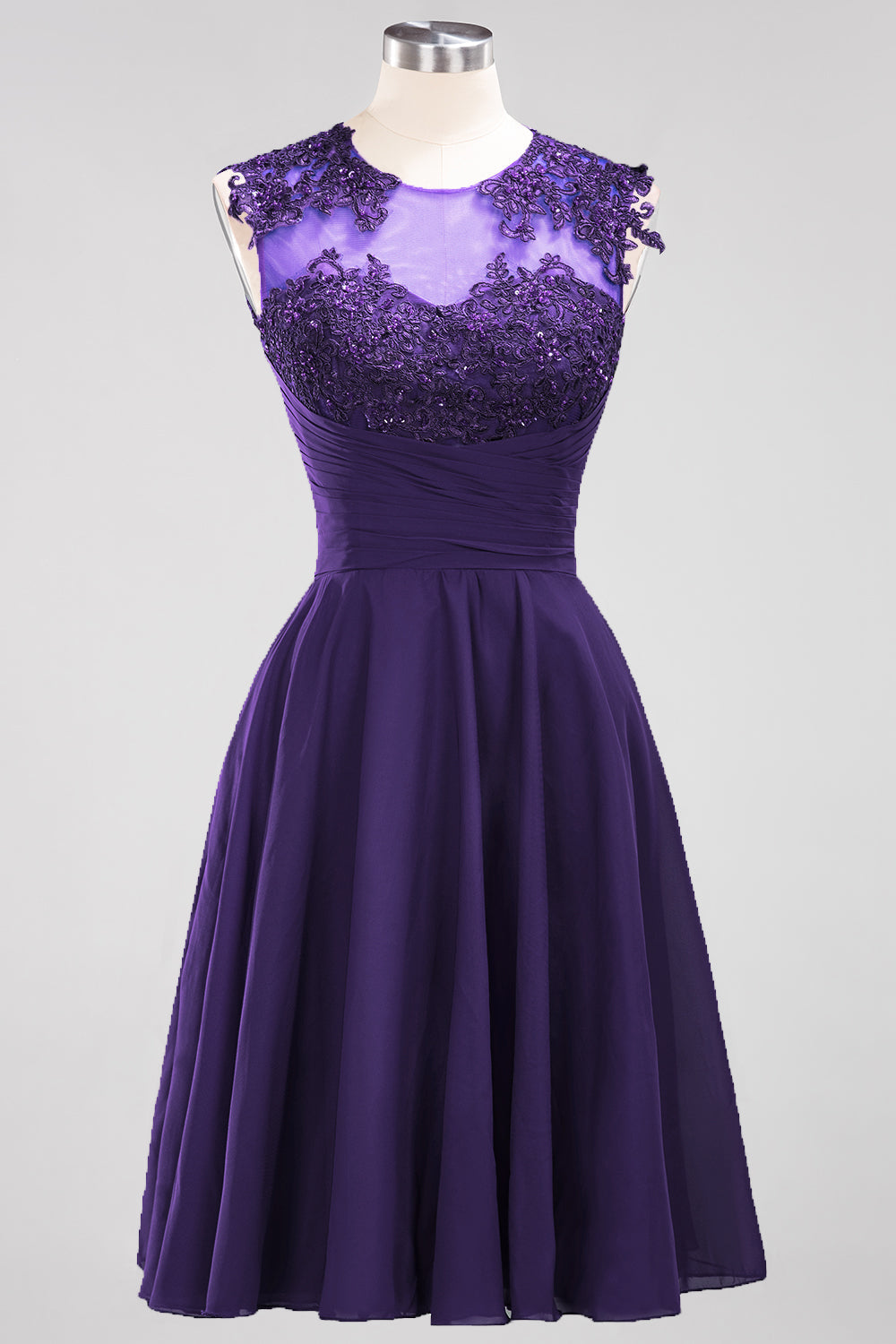 Cute Chiffon Round Neck Short Burgundy Bridesmaid dresses with Appliques - Fashionpara
