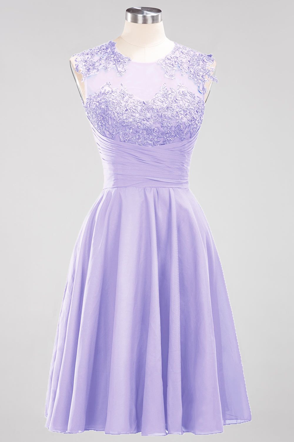Cute Chiffon Round Neck Short Burgundy Bridesmaid dresses with Appliques - Fashionpara