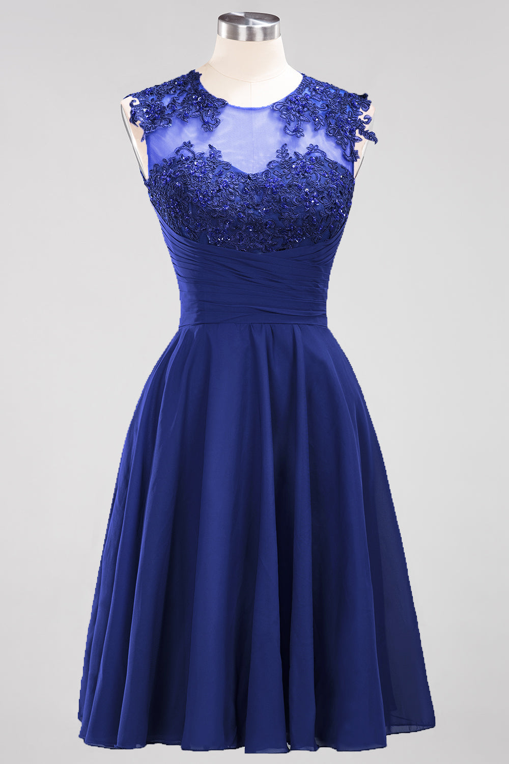 Cute Chiffon Round Neck Short Burgundy Bridesmaid dresses with Appliques