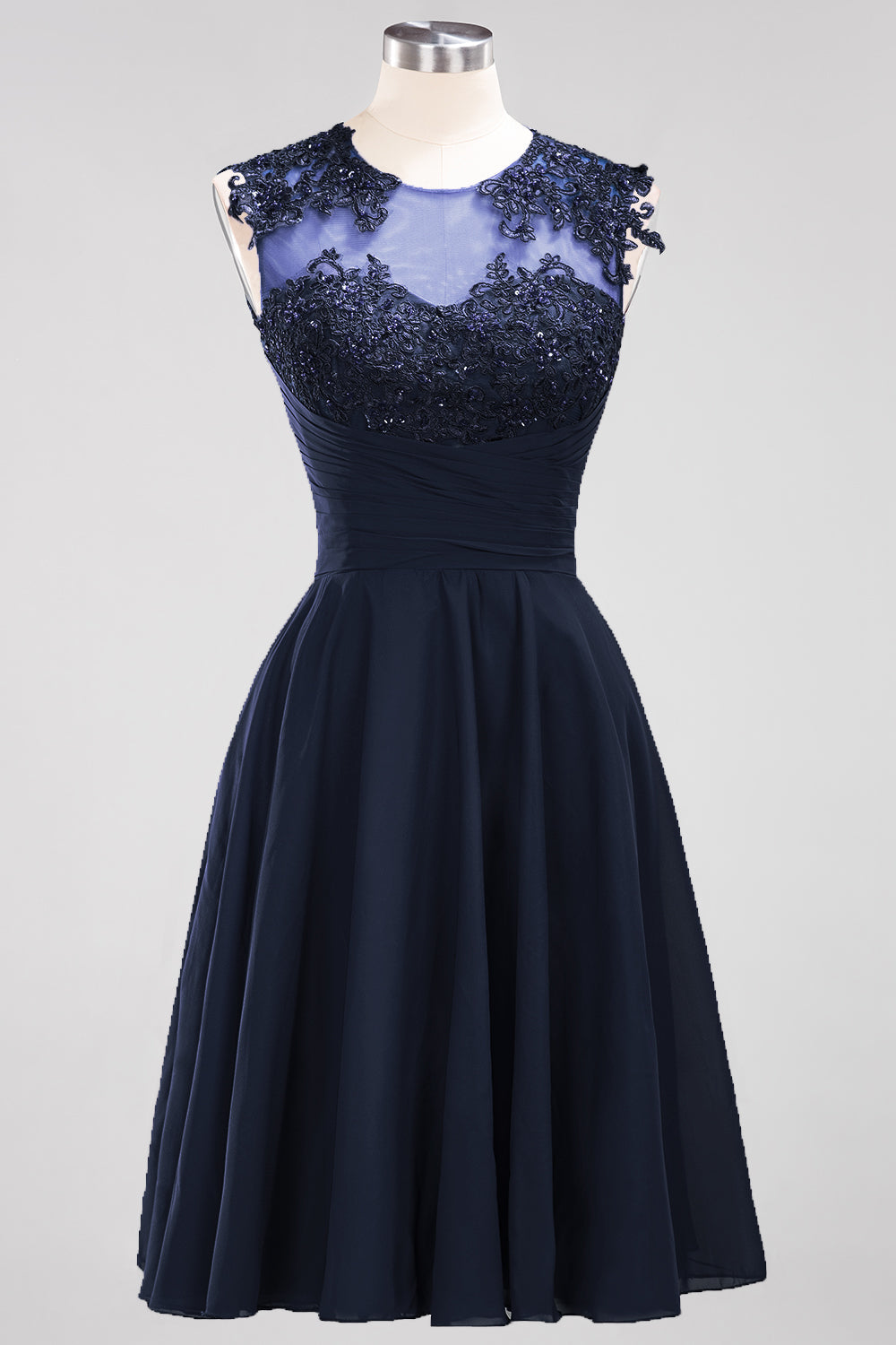 Cute Chiffon Round Neck Short Burgundy Bridesmaid dresses with Appliques