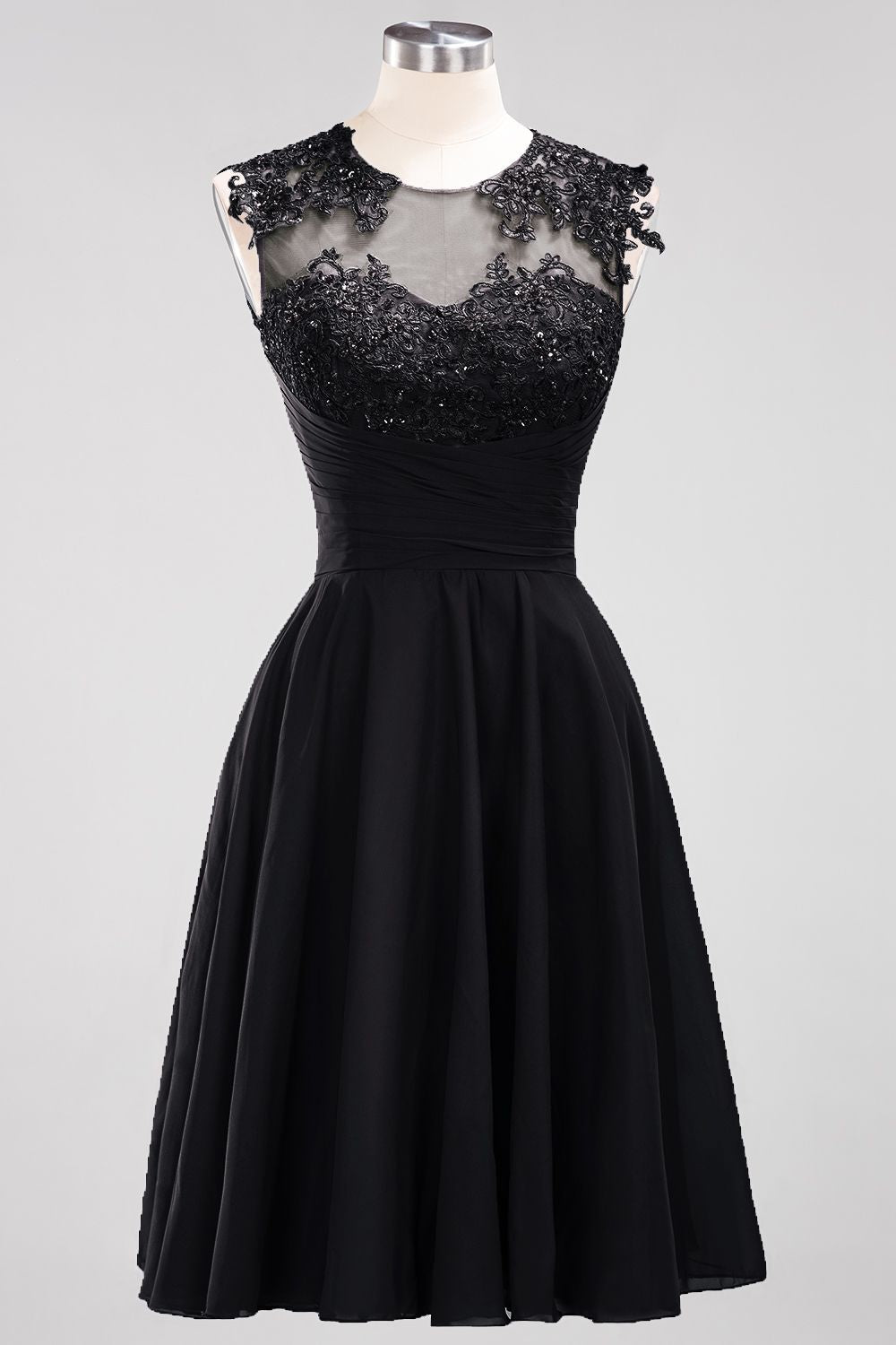 Cute Chiffon Round Neck Short Burgundy Bridesmaid dresses with Appliques