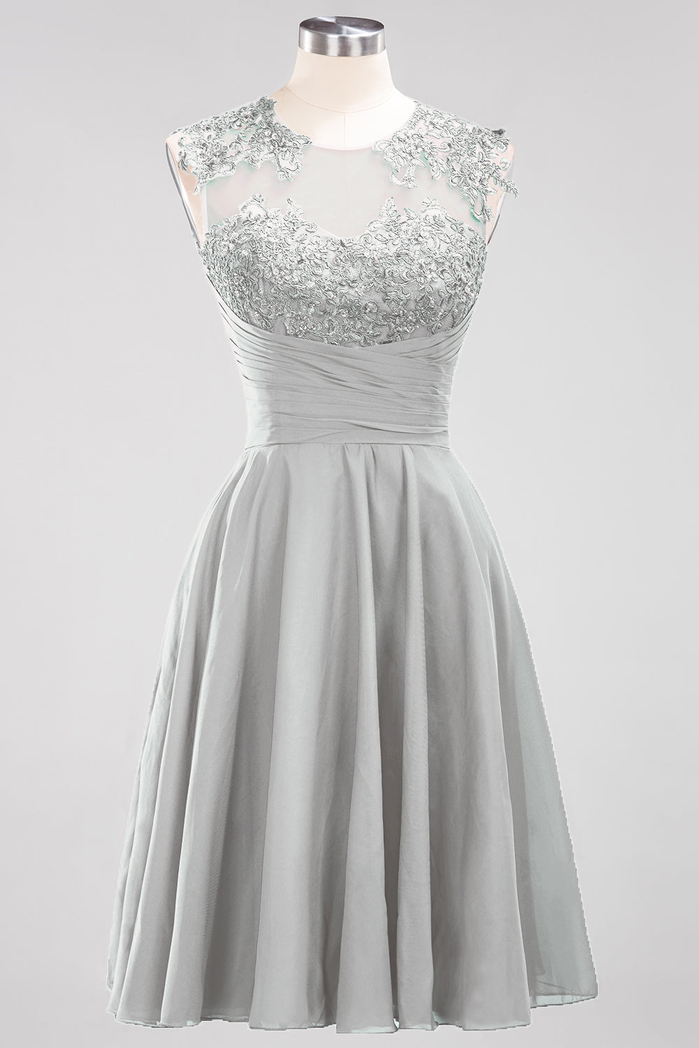 Cute Chiffon Round Neck Short Burgundy Bridesmaid dresses with Appliques