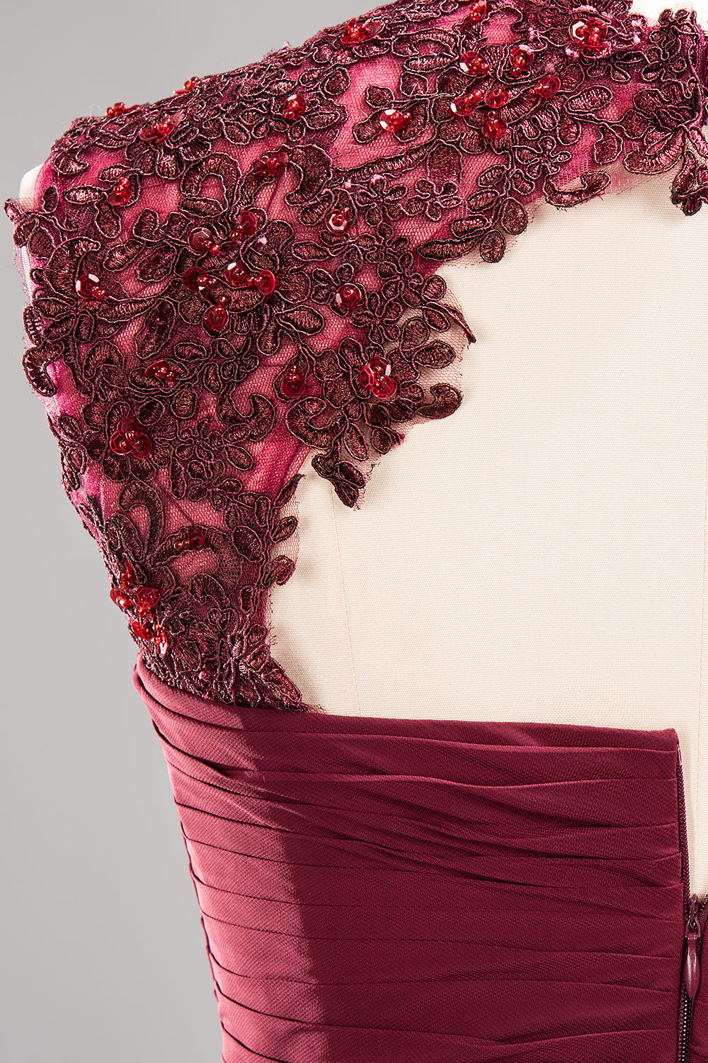 Cute Chiffon Round Neck Short Burgundy Bridesmaid dresses with Appliques