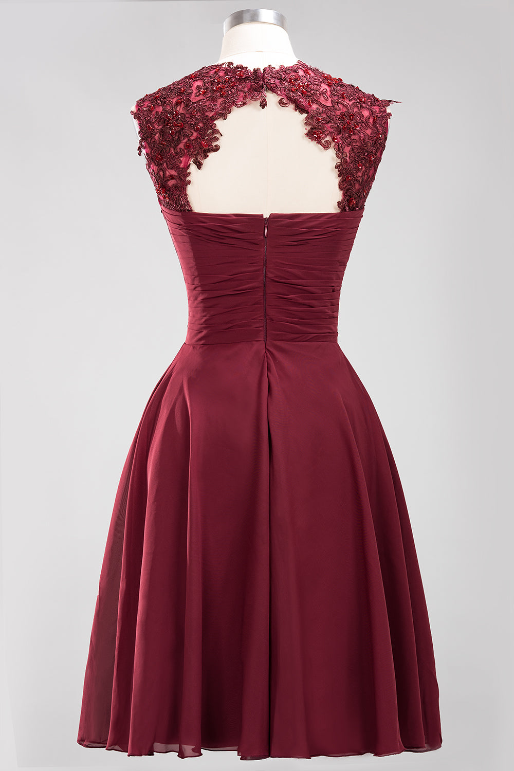 Cute Chiffon Round Neck Short Burgundy Bridesmaid dresses with Appliques - Fashionpara