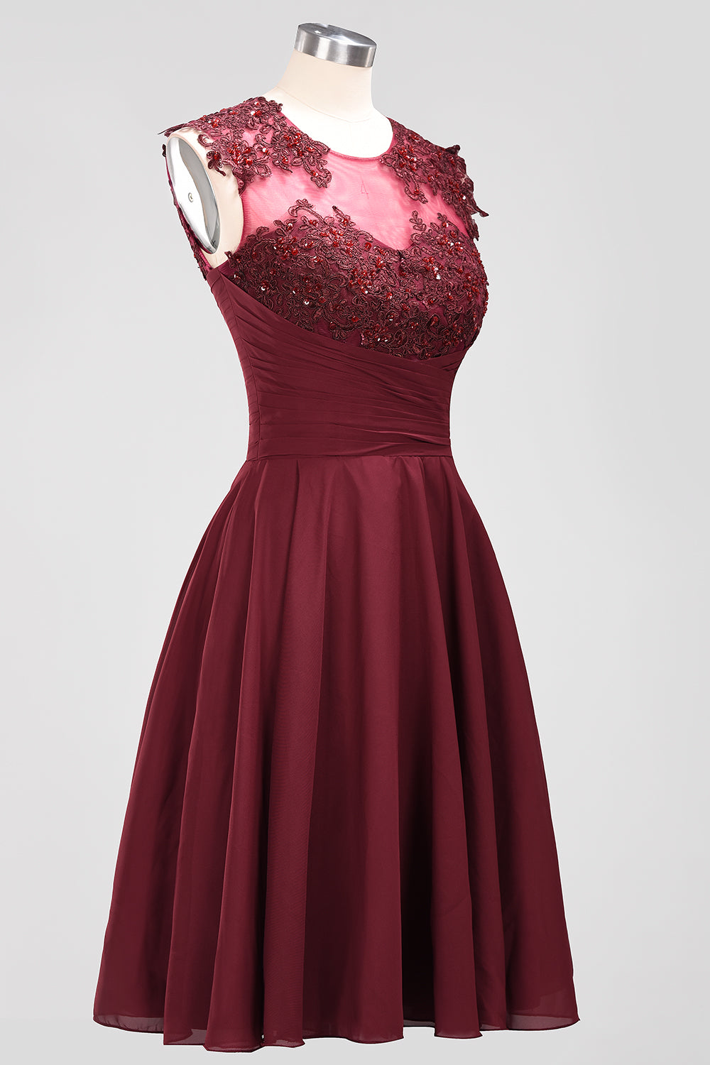 Cute Chiffon Round Neck Short Burgundy Bridesmaid dresses with Appliques - Fashionpara