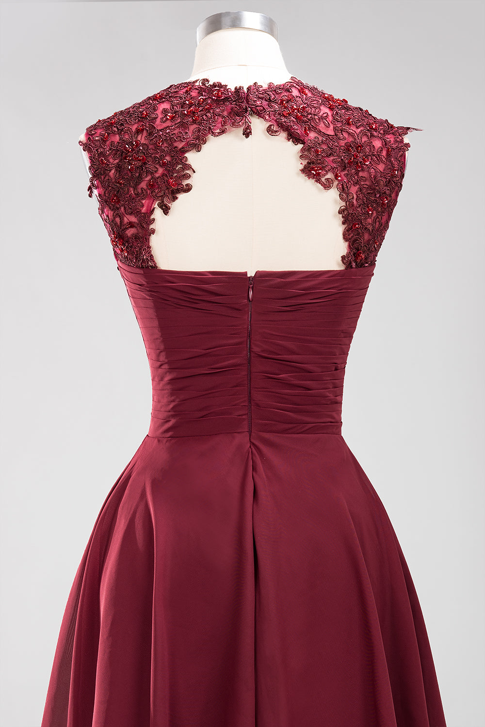 Cute Chiffon Round Neck Short Burgundy Bridesmaid dresses with Appliques - Fashionpara