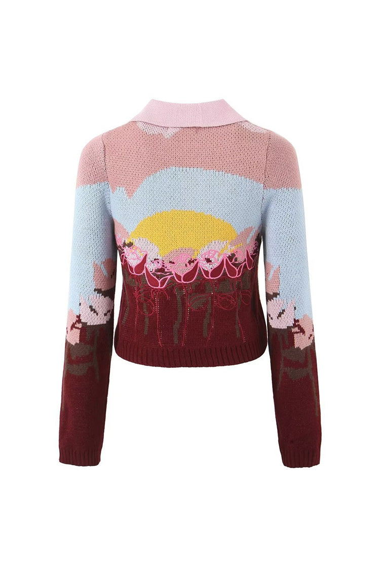 Rosedress Embroidered Long Sleeve Collared Winter Cardigan