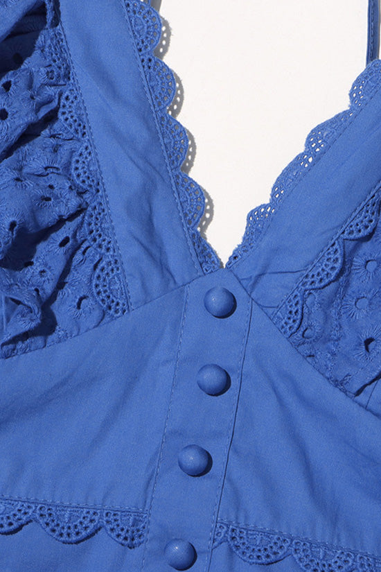 Cute Scalloped V Neck Puff Sleeve Broderie Anglaise Ruffle Tiered Mini Dress - Fashionpara