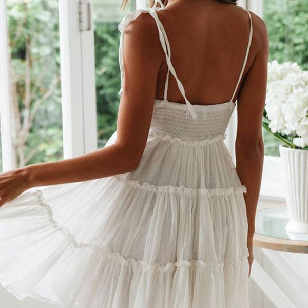 Scoop Neck Shirred Tiered Ruffle Babydoll Dress 3