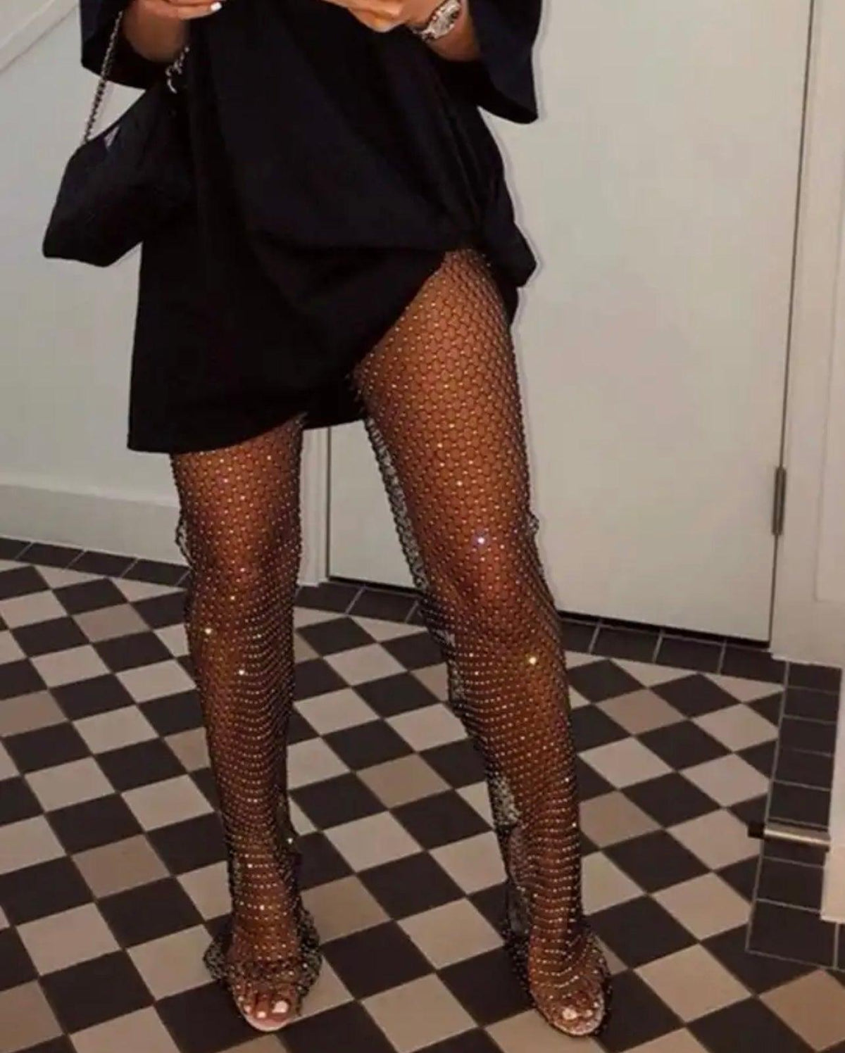 KittenAlarm - Cynthia Rhinestone Mesh Pants