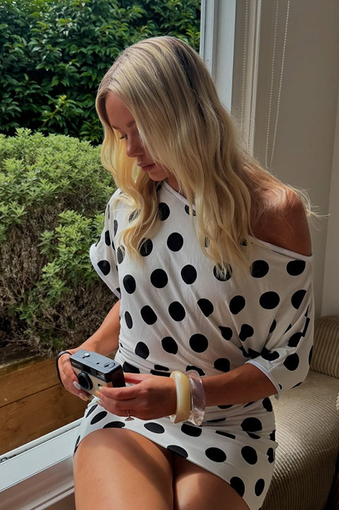 Short Sleeve Retro Dot Print Blouse - Fashionpara