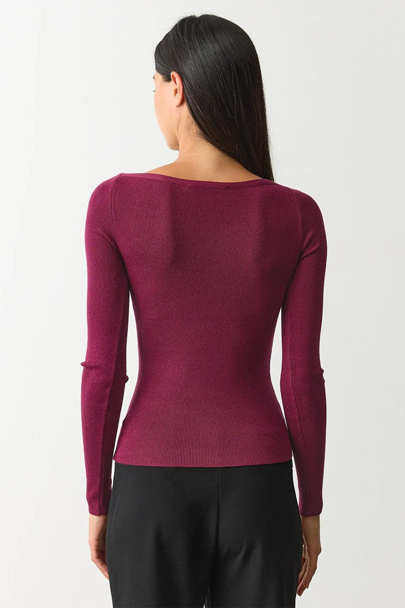 Boat Neck Fitted Fine Knit Sweater