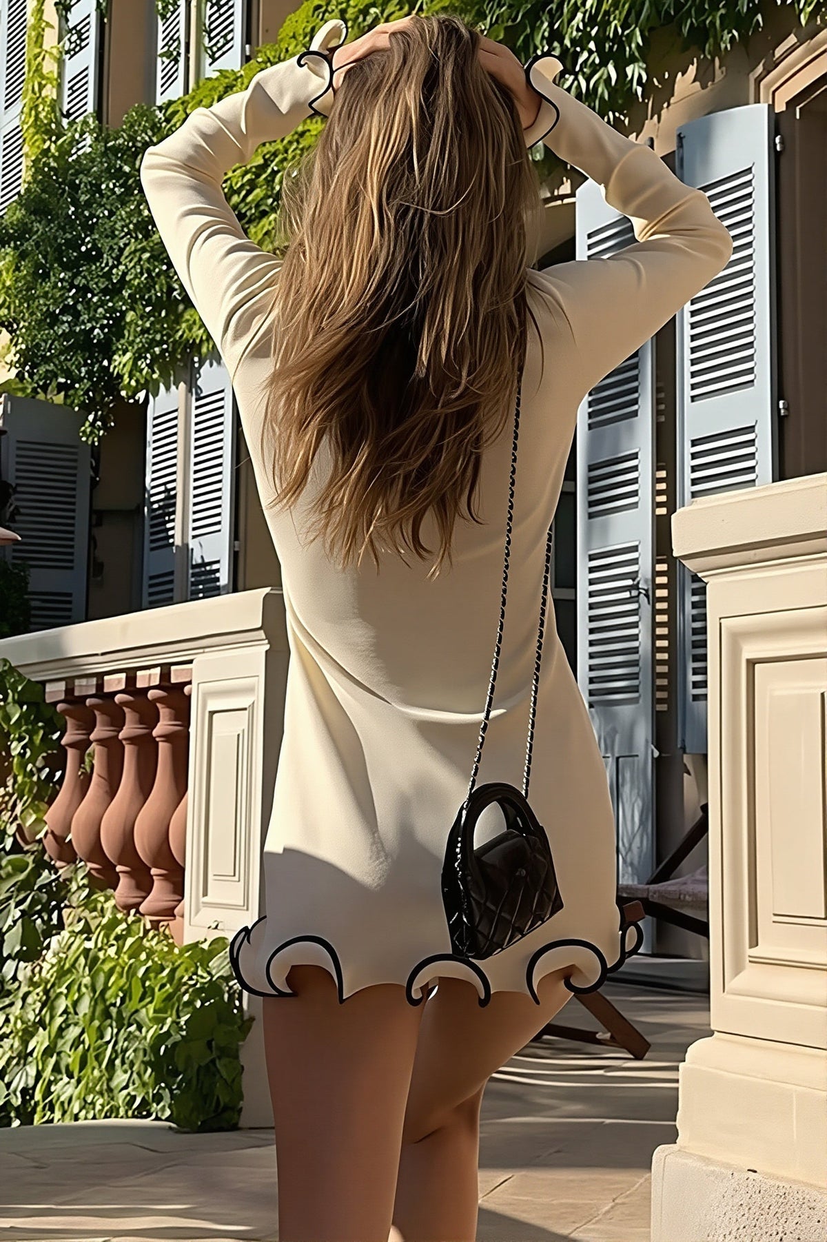 Contrast Ruffle Long Sleeve Knit Mini Dress