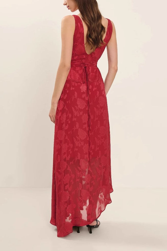 Floral Burnout Boat Neck Sleeveless A-Line Maxi Dress 3