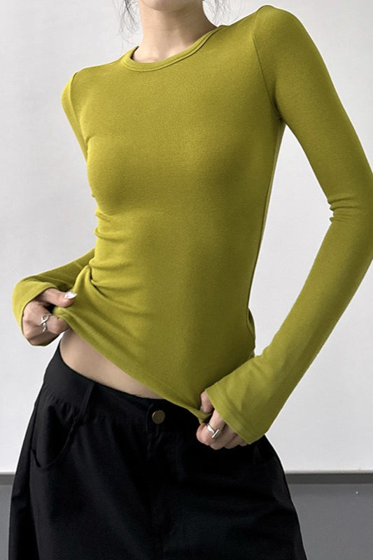 Vintage Solid Crew Neck Slim Long Sleeve Base Layer