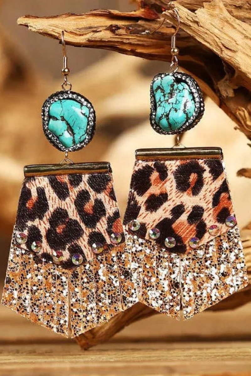 Creative Leopard Sequined Splicing Rhinestone Earring - Fashionpara