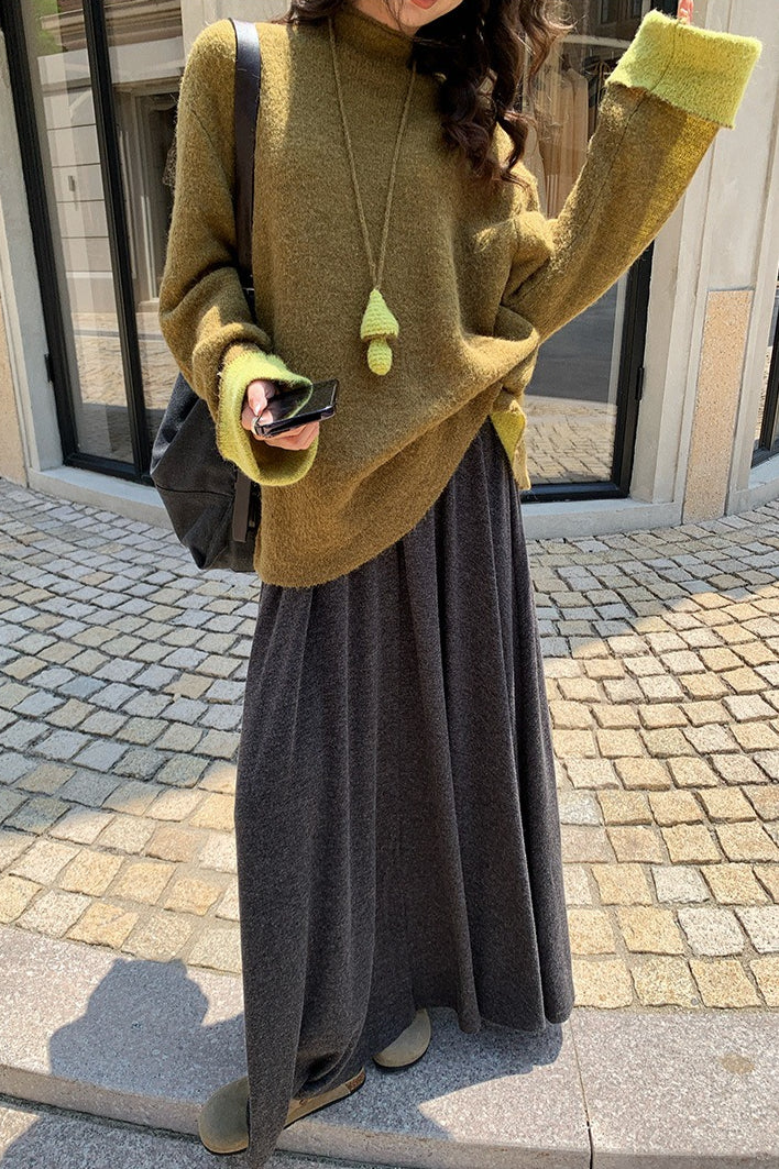 Color-Block Mock Neck Knit Sweater for Effortless Style